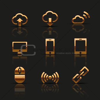 Golden web icons set. Vector illustration.