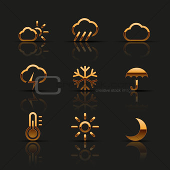 Golden weather icons set