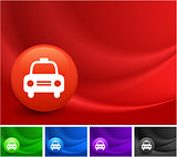 Taxi Cab Icon on Multi Colored Abstract Wave Background
