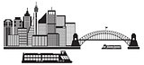 Sydney Australia Skyline Black and White Illustration