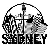 Sydney Australia Skyline Circle Black and White Illustration