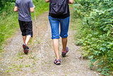 Woman walking with son cross country