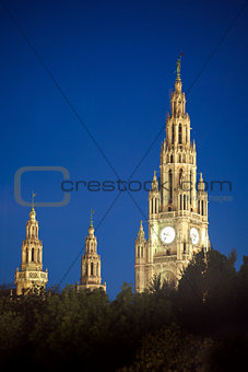 Gothic building tower of Vienna city hall