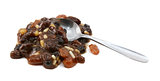 Heap of mincemeat mixture with a metal teaspoon 
