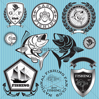 set vector emblems on the topic fishing