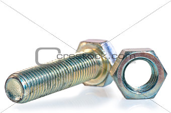 steel bolt and nut on a white background