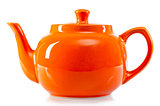 bright orange teapot on a white background