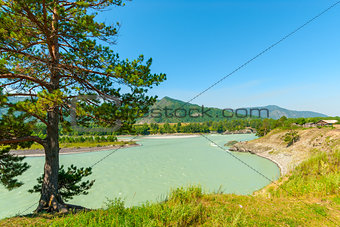 turbid water of the mountain river Katun in Altay edge
