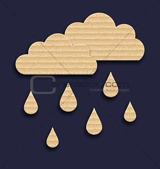 Paper clouds with rain drops, carton texture