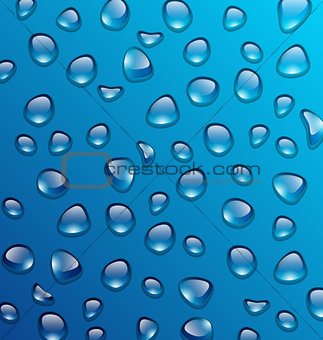 Transparent water many drops on glass