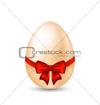 Easter paschal egg with red bow, isolated on white background