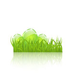 Easter set eggs in green grass isolated on white background