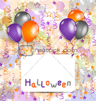 Halloween card with set colorful balloons and tinsel