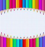Rainbow of pencils on paper sheet background
