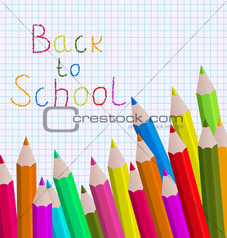 Back to school message with pencils on paper sheet background