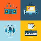 Set of flat design concept icons for music industry.