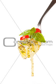 Pasta on fork isolated. 