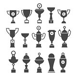 Vector icons set of silhouette sport award cups.