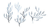 Indigo blue hand drawn branches, vector illustration