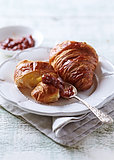 Croissant with Rhubarb Jam on a Plate