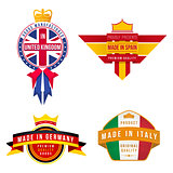 set of made in united kingdom germany spain italy badges