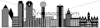 Dallas City Skyline Black and White Outline Illustration