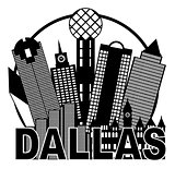 Dallas City Skyline Black and White Circle Illustration