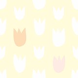 Seamless floral vector pattern with hand drawn red, pink and white tulips on sunny yellow background.