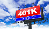 Inscription 401K on Red Billboard.