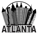 Atlanta Skyline Circle Black and White Illustration