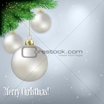 Abstract background with white Christmas decorations and pine br
