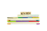 abcd word on wood stamps and children's board books