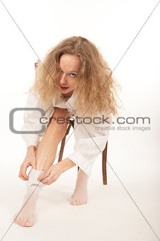 Portrait of a young beautiful woman on white background