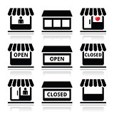 Shop or store, supermarket vector icons set