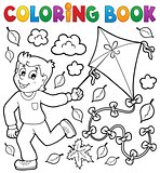 Coloring book with boy and kite
