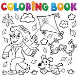 Coloring book with girl and kite