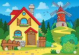 Spring theme house and windmill