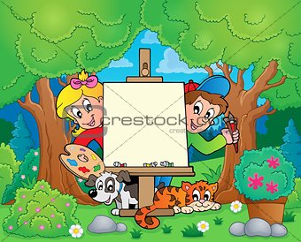 Tree theme with painting children