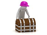 3D man is going to opening a wooden chest