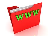 WWW bright green letters on a red folder 