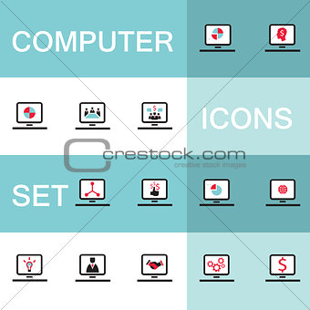 Set of 15 web icons for laptop computer electronics business theme