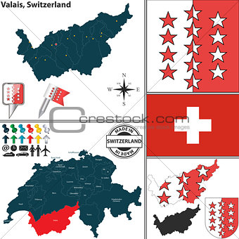 Map of Valais, Switzerland
