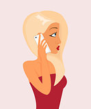 Blond sensual girl is talking via phone
