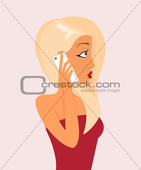 Blond sensual girl is talking via phone