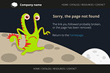Green monster on strange planet. Page not found Error 404.