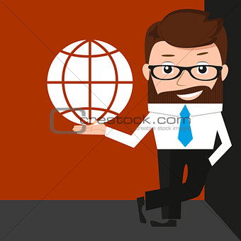 Lucky businessman is presenting an internet simbol. Conceptual illustration.