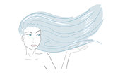 Handdrawn woman wearing blue hair. close-up illustration - paths outlined.