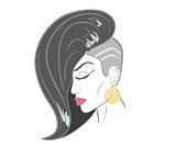 Handdrawn woman face with sensual lips and black hair. close-up illustration - paths outlined.