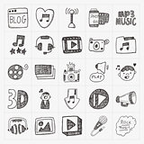 doodle media icons set