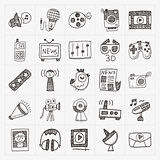 doodle media icons set